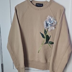 Women's Tan Floral Embroidered Sweater